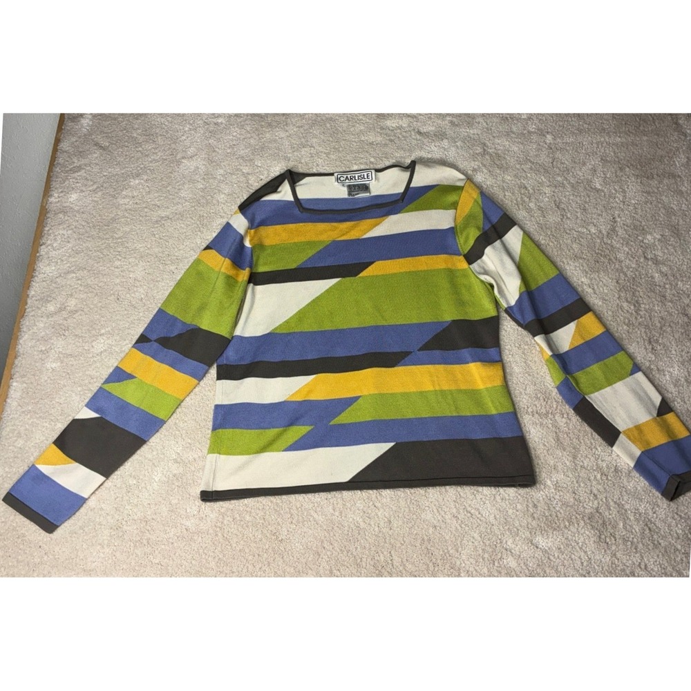 Carlisle Multicolor Geometric Silk Blend Top - XL - Abstract Long Sleeve Mod